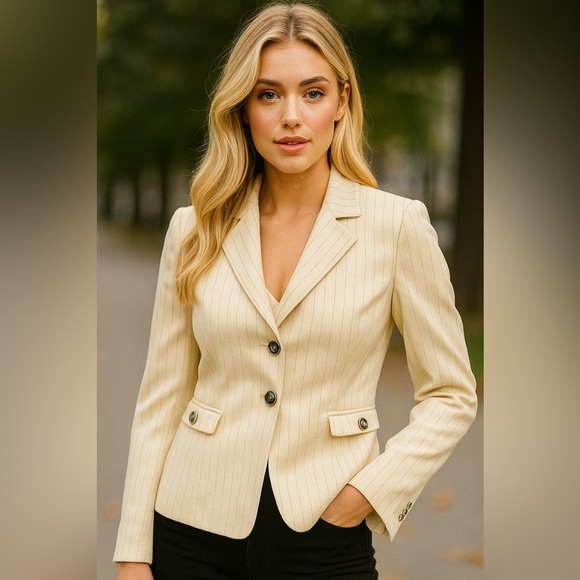 Tahari Jackets & Blazers - Vintage Tahari Blazer Pin Stripe Cream Neutral Riding style size 4P​​​​​…​​